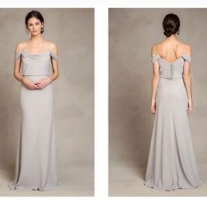 Jenny Yoo Collection Sabine Off The Shoulder Gown Size 0 in Gray